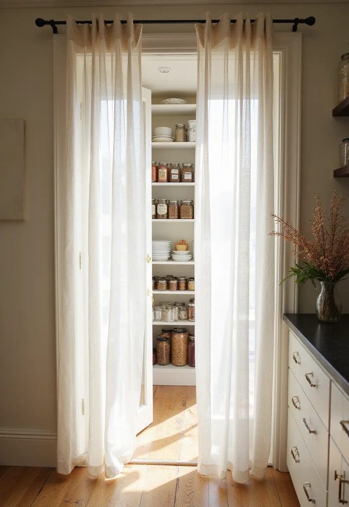10 Pantry Curtain Ideas for Hidden Organized Storage - 5. Sheer Fabrics for Lightness