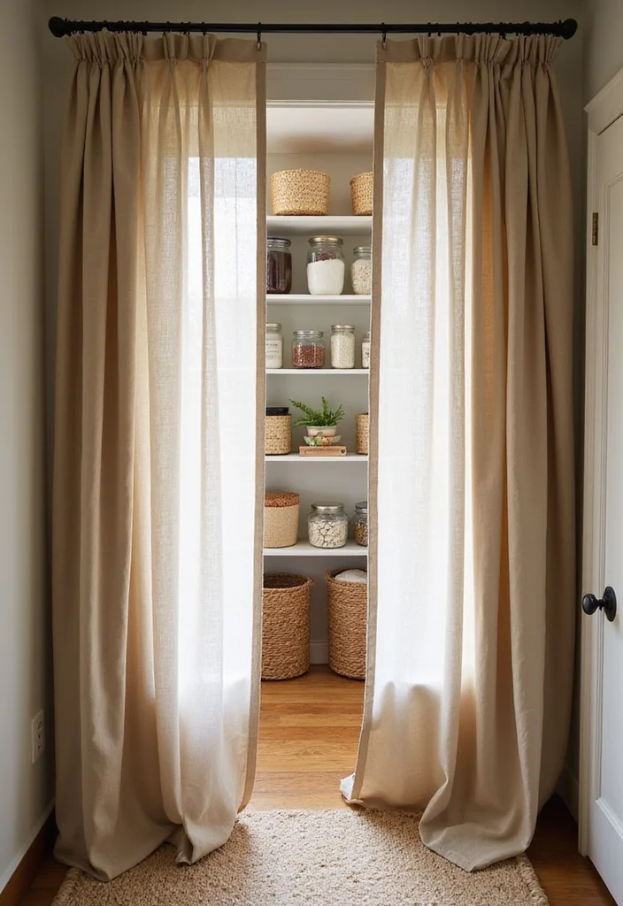 10 Pantry Curtain Ideas for Hidden Organized Storage - 7. Natural Linen for Timeless Elegance
