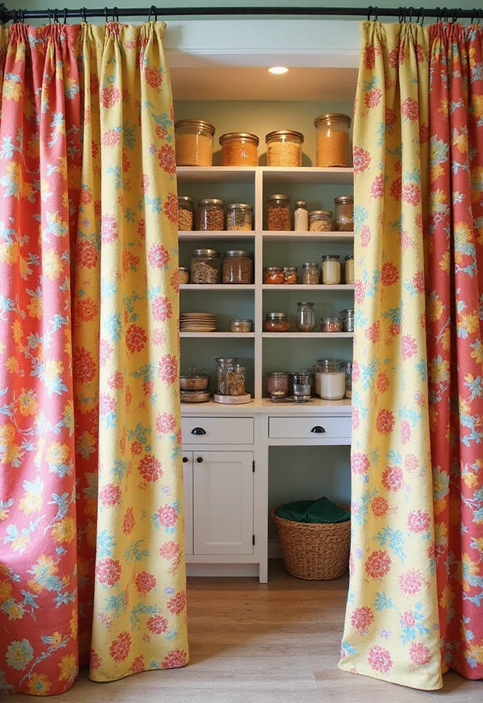 10 Pantry Curtain Ideas for Hidden Organized Storage - 8. Colorful Canvas for a Pop of Fun