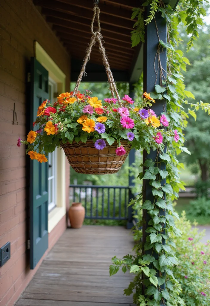 10 Porch Wall Decor Ideas for Inviting Outdoor Style 63 10 Porch Wall Decor Ideas for Inviting Outdoor Style - 7. Hanging Baskets