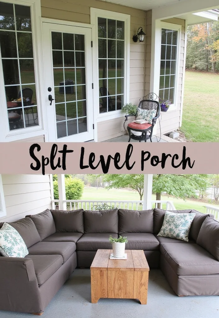 10 Split Level Front Porch Ideas for Structured Entry Design - 7. Unique Furniture Arrangements