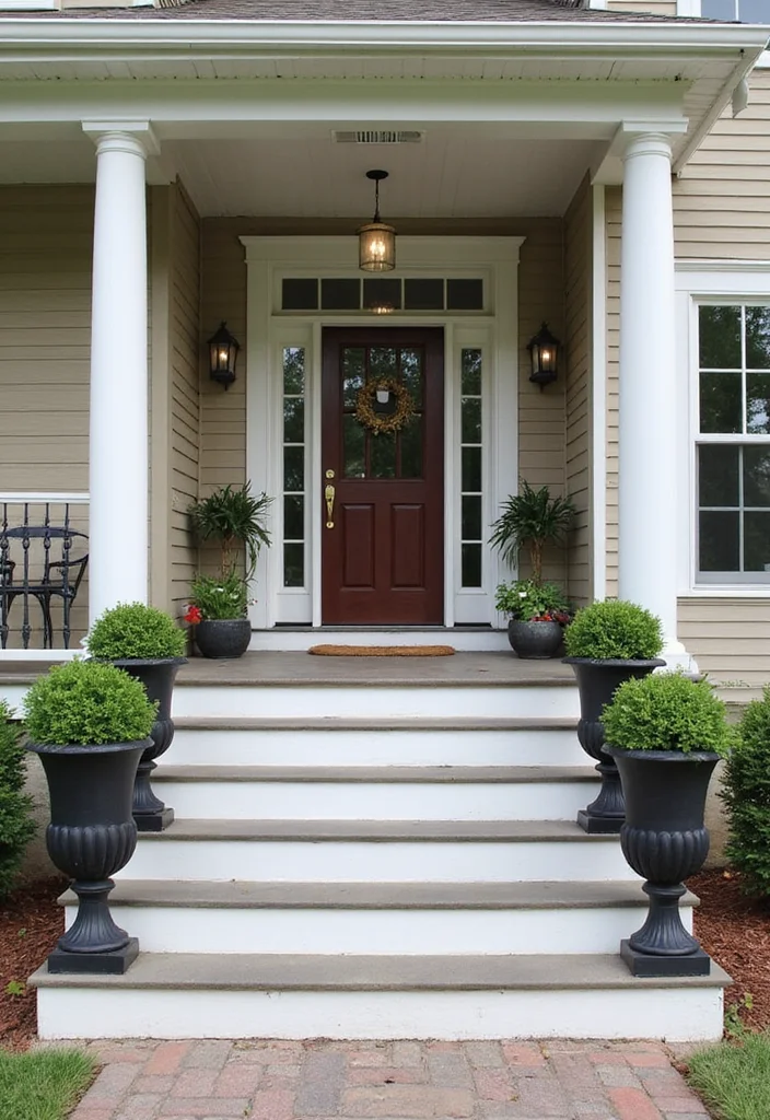 10 Split Level Front Porch Ideas for Structured Entry Design - 9. Structure and Symmetry