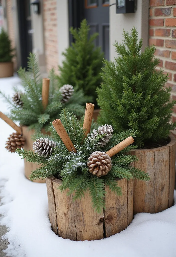 10 Winter Front Porch Ideas for Cozy Seasonal Charm - 1. Rustic Wooden Planters