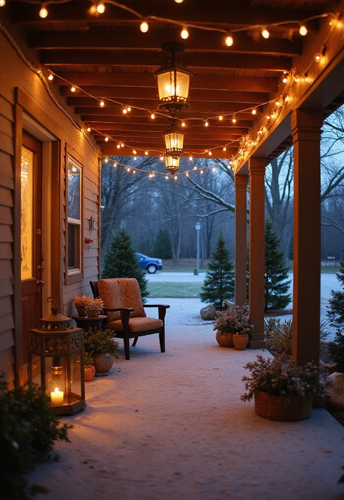 10 Winter Front Porch Ideas for Cozy Seasonal Charm - 4. Warm Lighting Accents