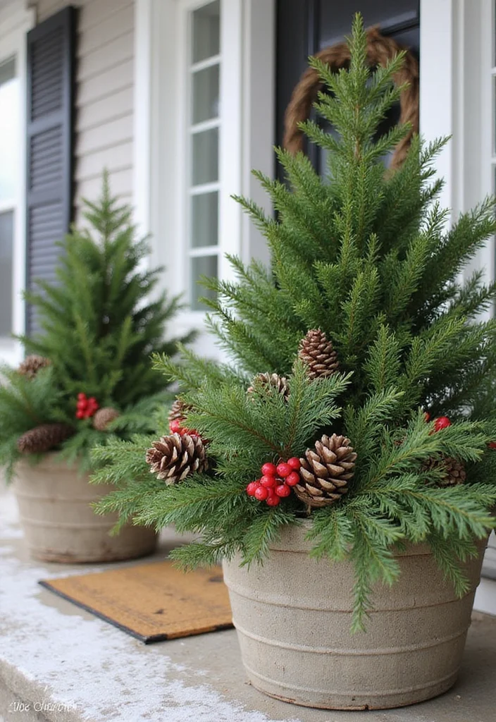 10 Winter Front Porch Ideas for Cozy Seasonal Charm - 5. Evergreen Arrangements
