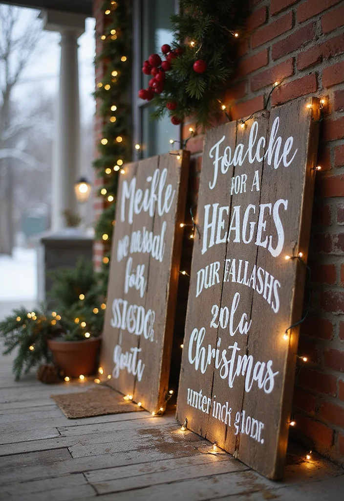 10 Winter Front Porch Ideas for Cozy Seasonal Charm - 6. Rustic Signs