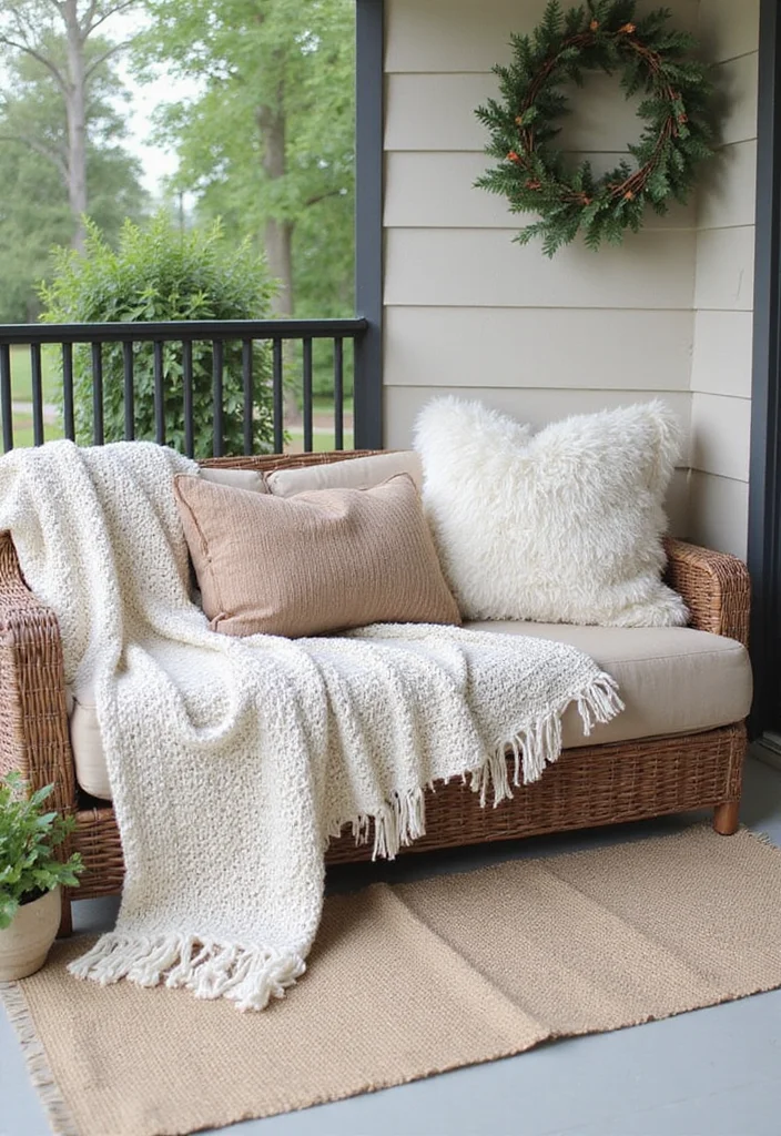 10 Winter Front Porch Ideas for Cozy Seasonal Charm - 7. Textured Fabrics