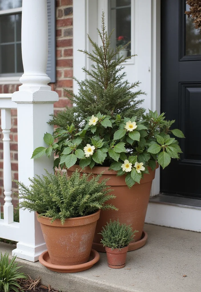 10 Winter Front Porch Ideas for Cozy Seasonal Charm - 8. Winter-Themed Plants