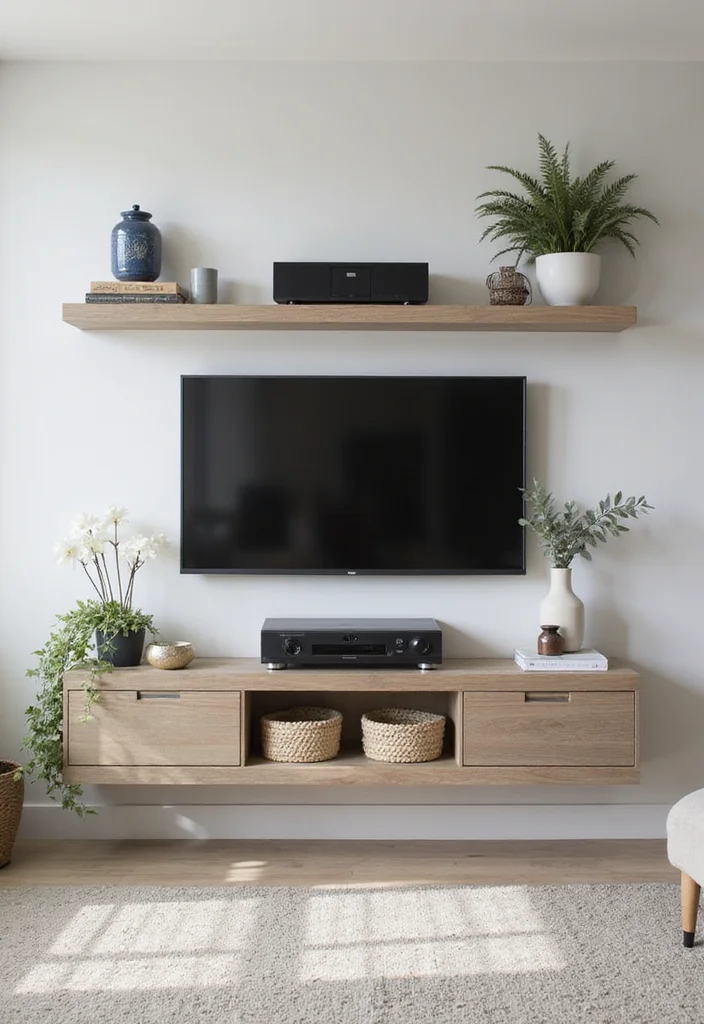 12 Basement TV Wall Ideas for Sleek Organized Viewing - 1. Floating Shelves for a Clean Look