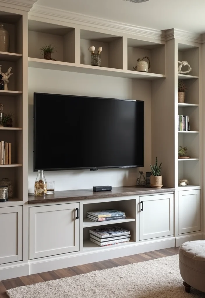 12 Basement TV Wall Ideas for Sleek Organized Viewing - 2. Custom Built-In Units