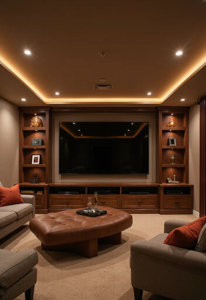 12 Basement TV Wall Ideas for Sleek Organized Viewing - 4. Integrated Lighting Solutions
