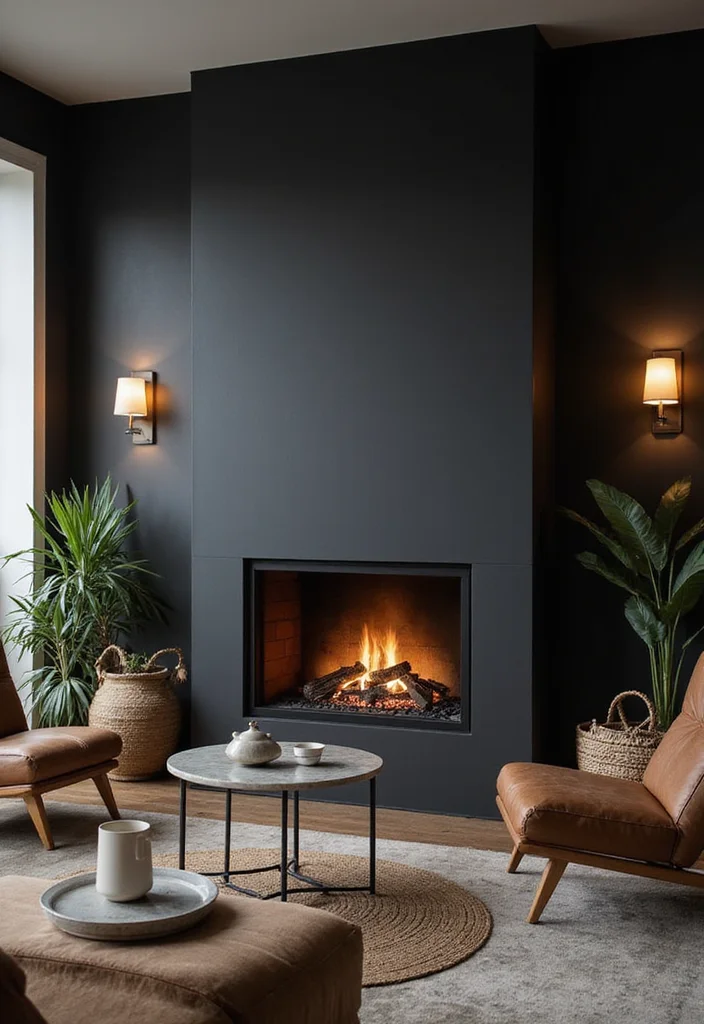 12 Black Fireplace Ideas for Bold Modern Drama - 10. Black Accent Wall with Fireplace