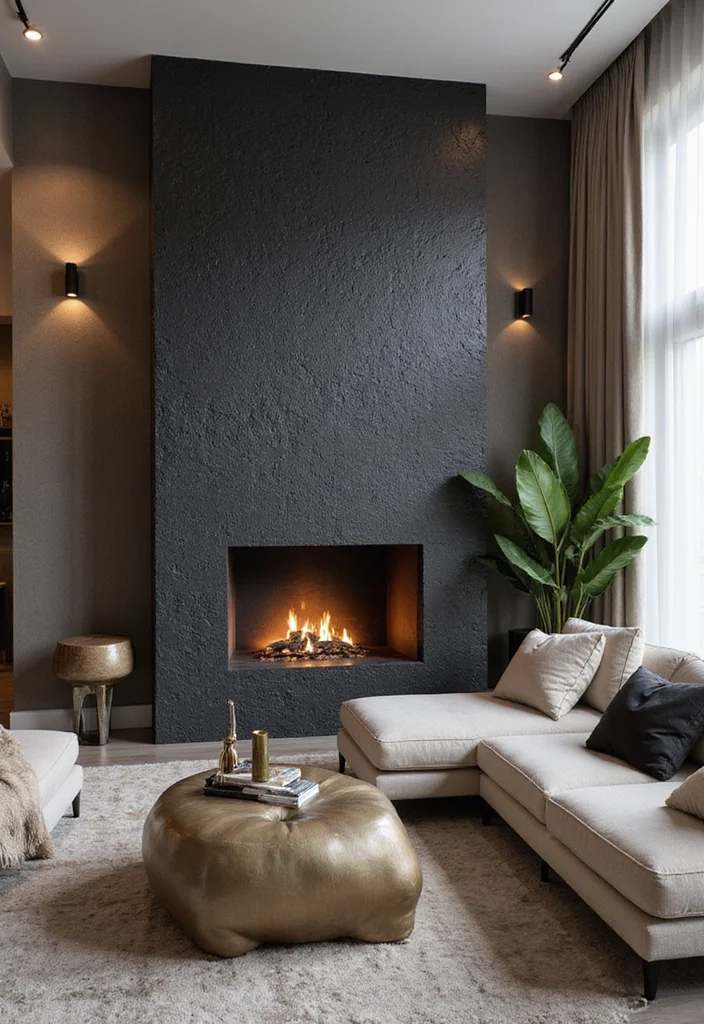 12 Black Fireplace Ideas for Bold Modern Drama - 5. Textured Black Stone Fireplace