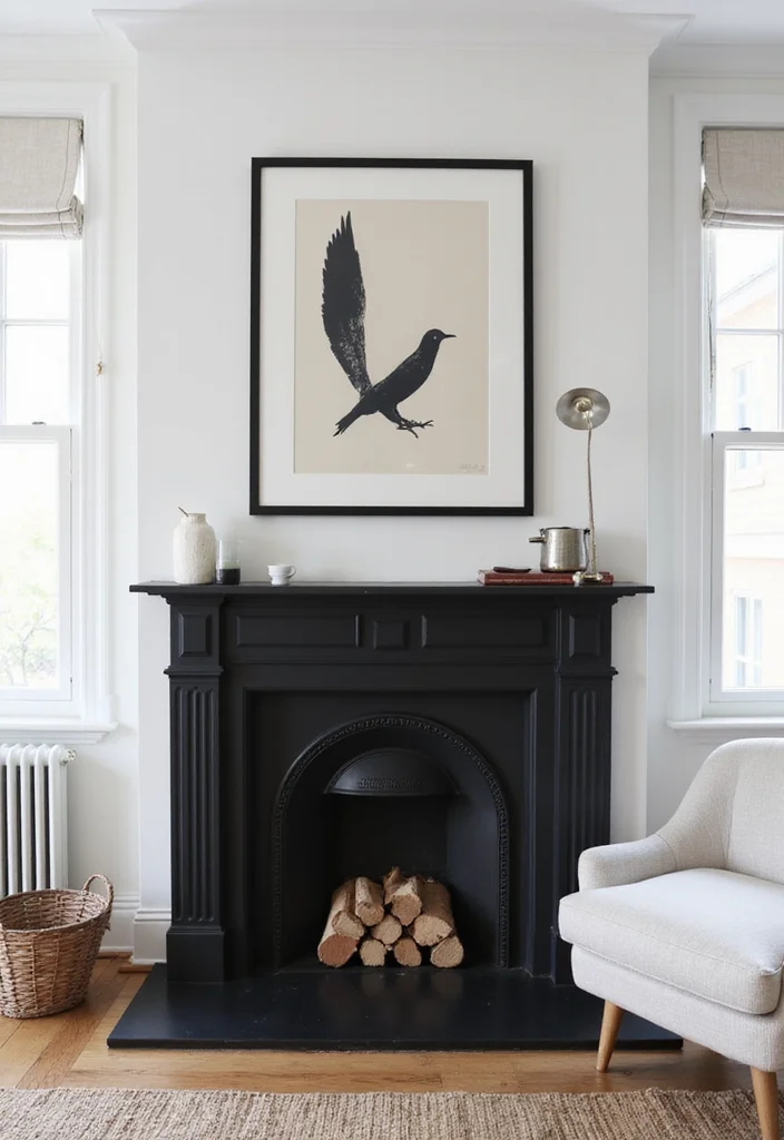12 Black Fireplace Ideas for Bold Modern Drama - 6. Black and White Contrast