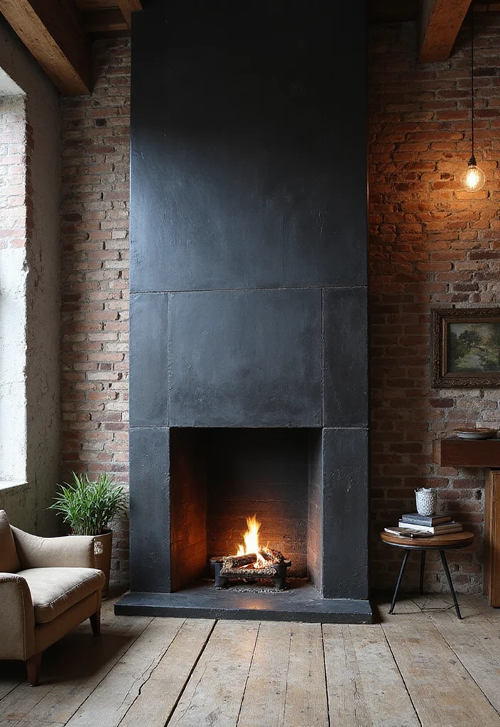 12 Black Fireplace Ideas for Bold Modern Drama - 8. Industrial-Style Black Fireplace