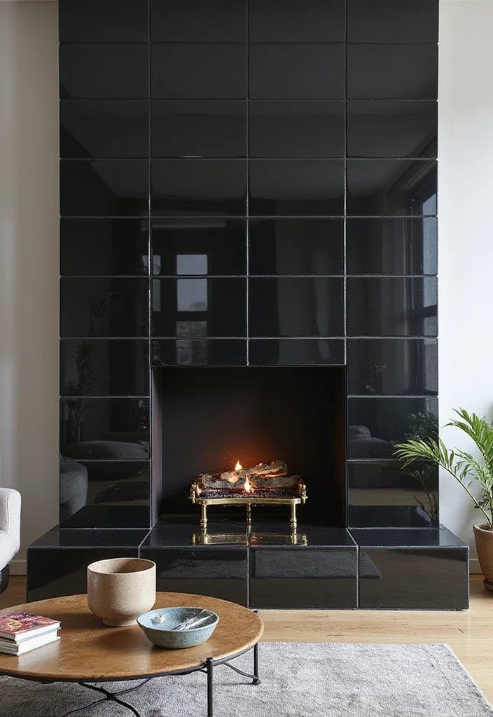 12 Black Fireplace Ideas for Bold Modern Drama - 9. Black Tile Fireplace