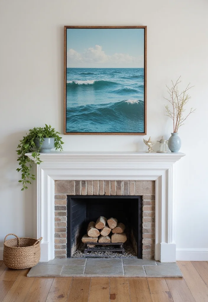 12 Coastal Fireplace Ideas for Breezy Relaxed Style - 10. Ocean-Inspired Artwork
