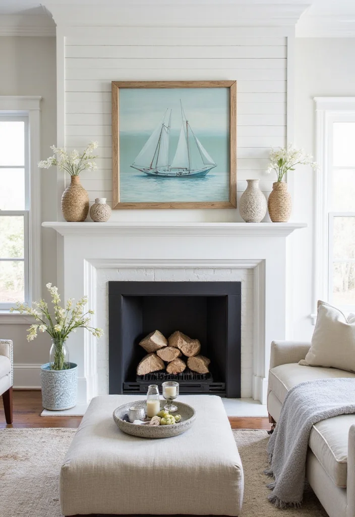 12 Coastal Fireplace Ideas for Breezy Relaxed Style - 5. Whitewashed Elegance
