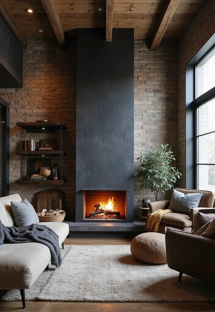 12 Fireplace Basement Ideas for Warm Inviting Spaces - 5. Industrial Chic Vibes