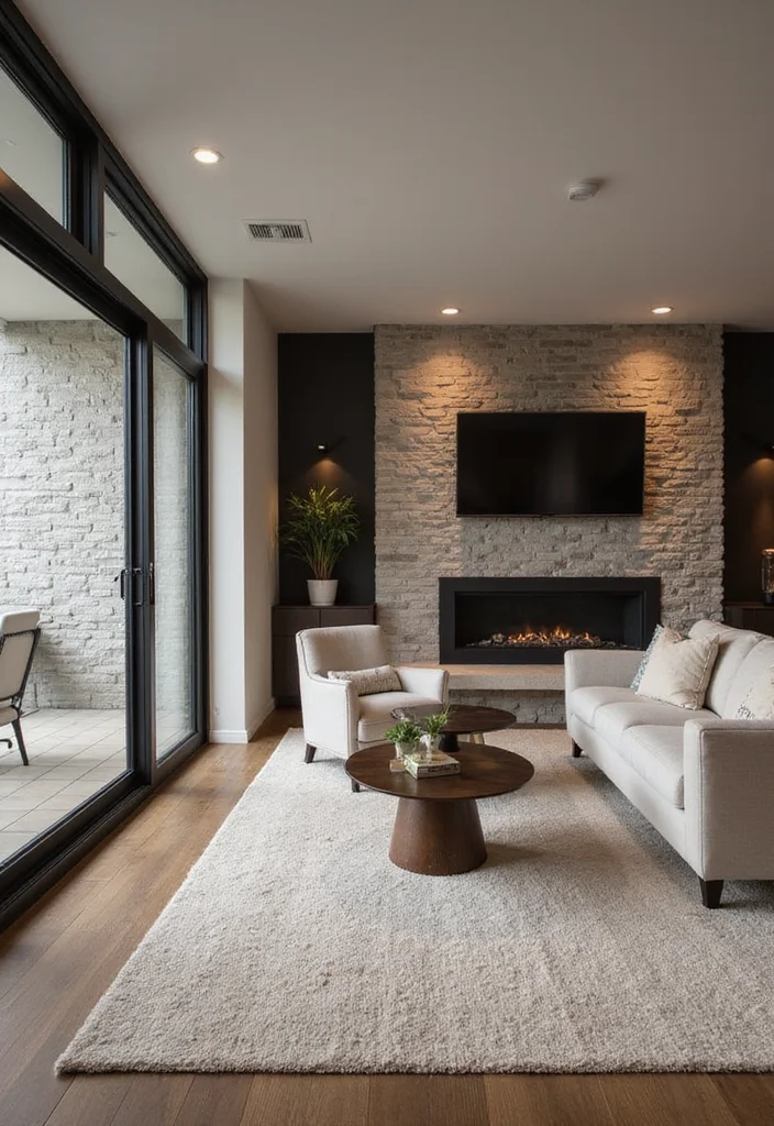 12 Fireplace Basement Ideas for Warm Inviting Spaces - 9. Contemporary Open-Concept