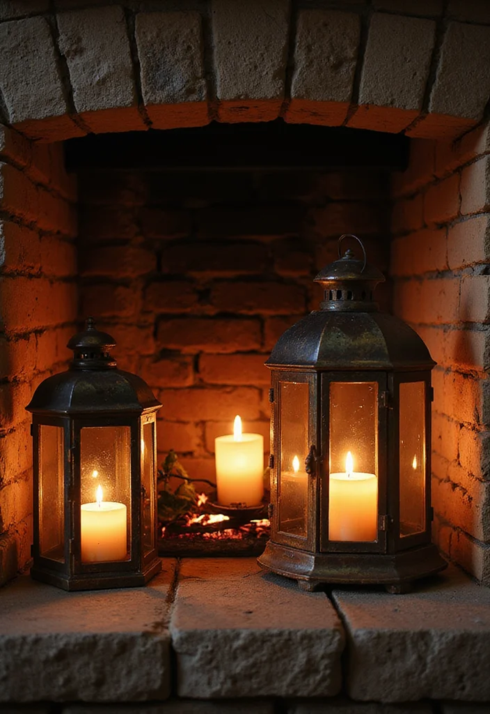 12 Fireplace Fall Decorating Ideas for Warm Seasonal Charm - 3. Vintage Lanterns as Decor