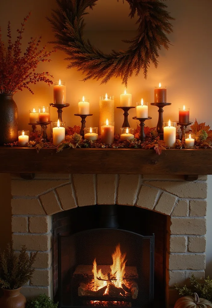 12 Fireplace Fall Decorating Ideas for Warm Seasonal Charm - 8. Fall-Inspired Candle Arrangements