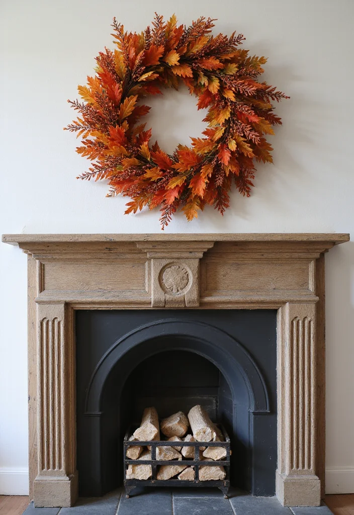 12 Fireplace Fall Decorating Ideas for Warm Seasonal Charm - 9. Autumn Wreaths Above the Mantel
