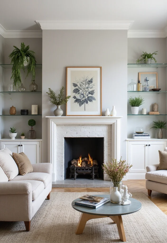 12 Fireplace Shelving Ideas for Functional Attractive Storage - 11. Elegant Glass Shelving