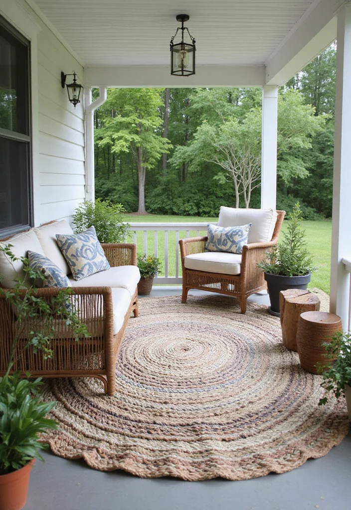 12 Front Porch Deck Ideas for Practical Outdoor Use - 7. Outdoor Rugs