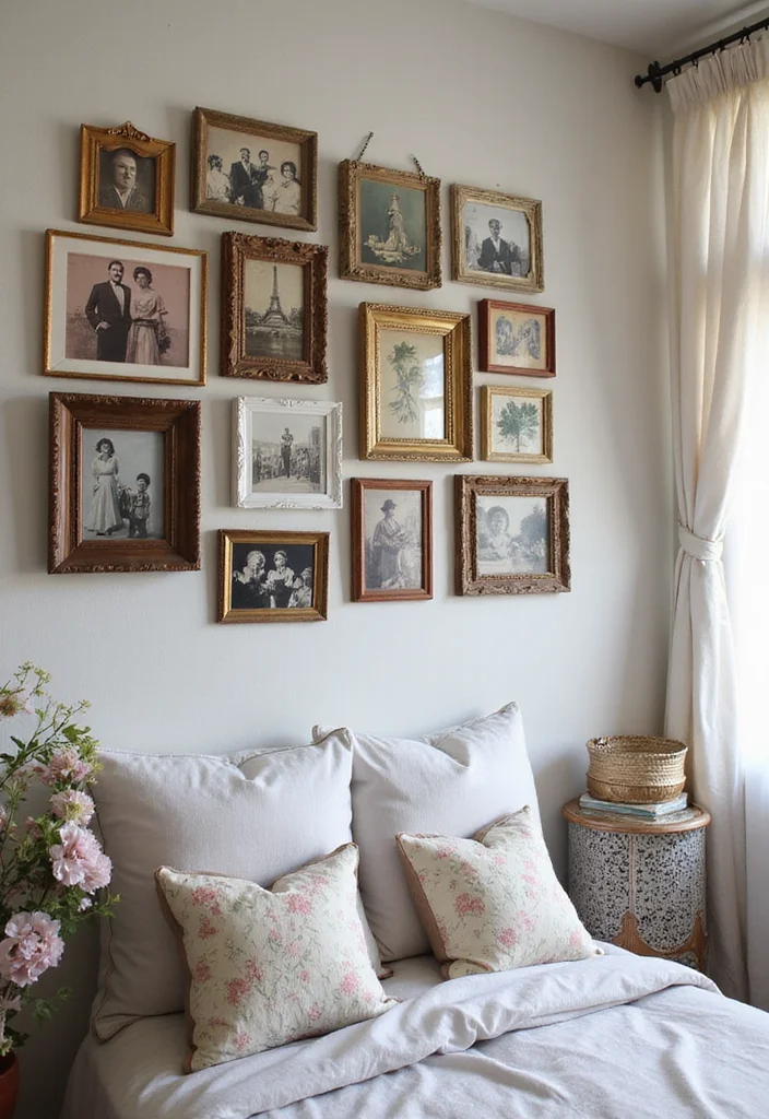 12 Large Bedroom Wall Decor Ideas for High Visual Impact - 11. Vintage Frames Collage