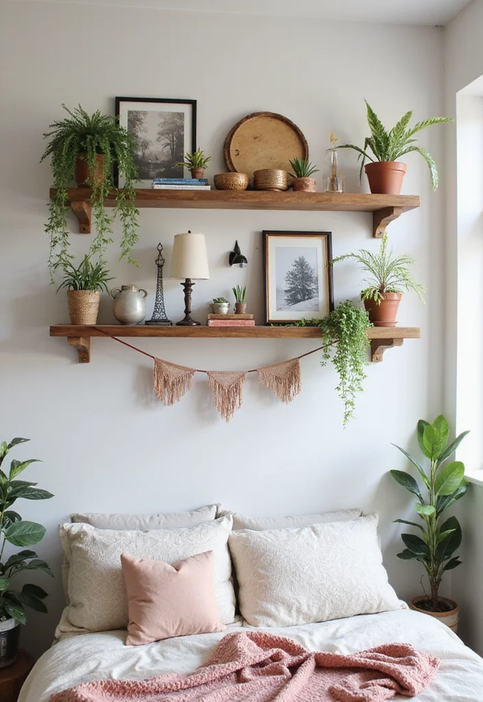 12 Large Bedroom Wall Decor Ideas for High Visual Impact - 8. Artful Wall Shelves