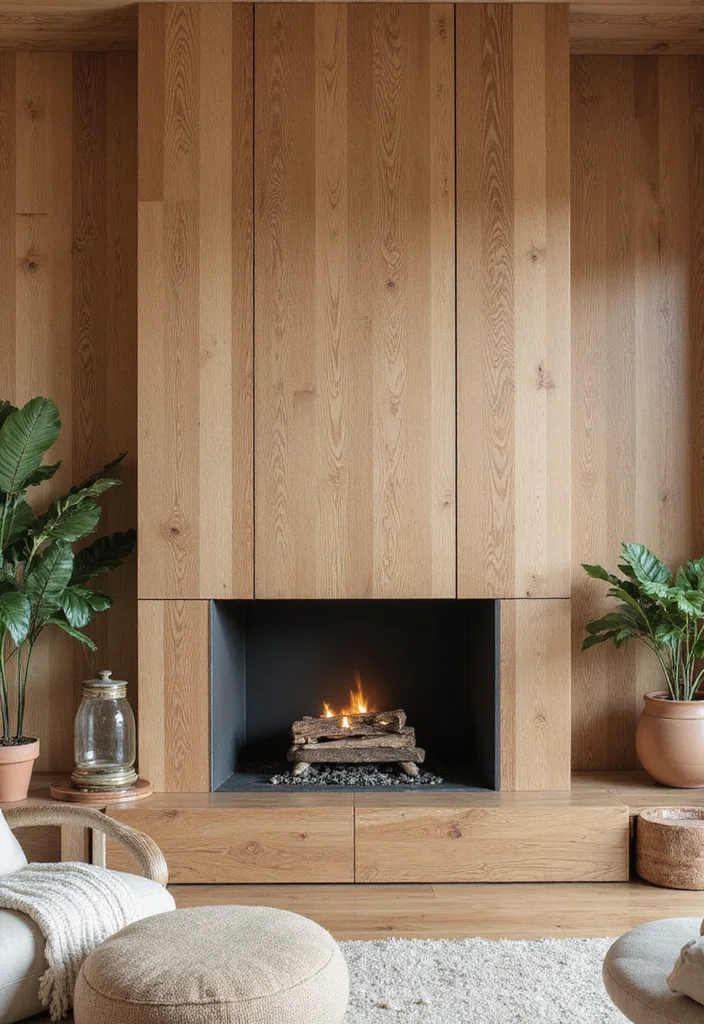 12 Living Room Fireplace Wall Ideas for a Defined Focal Point - 3. Natural Wood Paneling