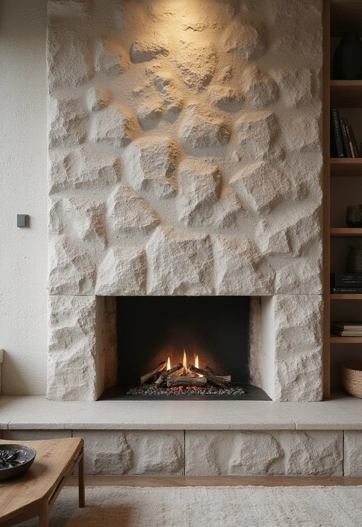12 Living Room Fireplace Wall Ideas for a Defined Focal Point - 5. Textured Stone Wall