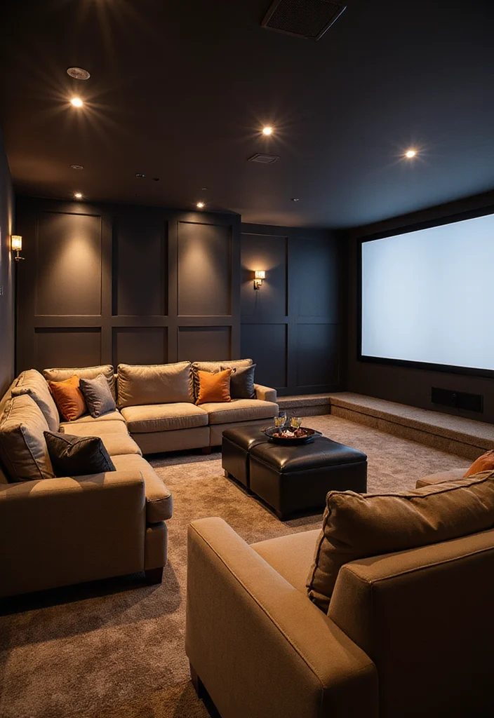 12 Modern Basement Ideas for Clean Updated Living Space - 5. Stylish Media Room