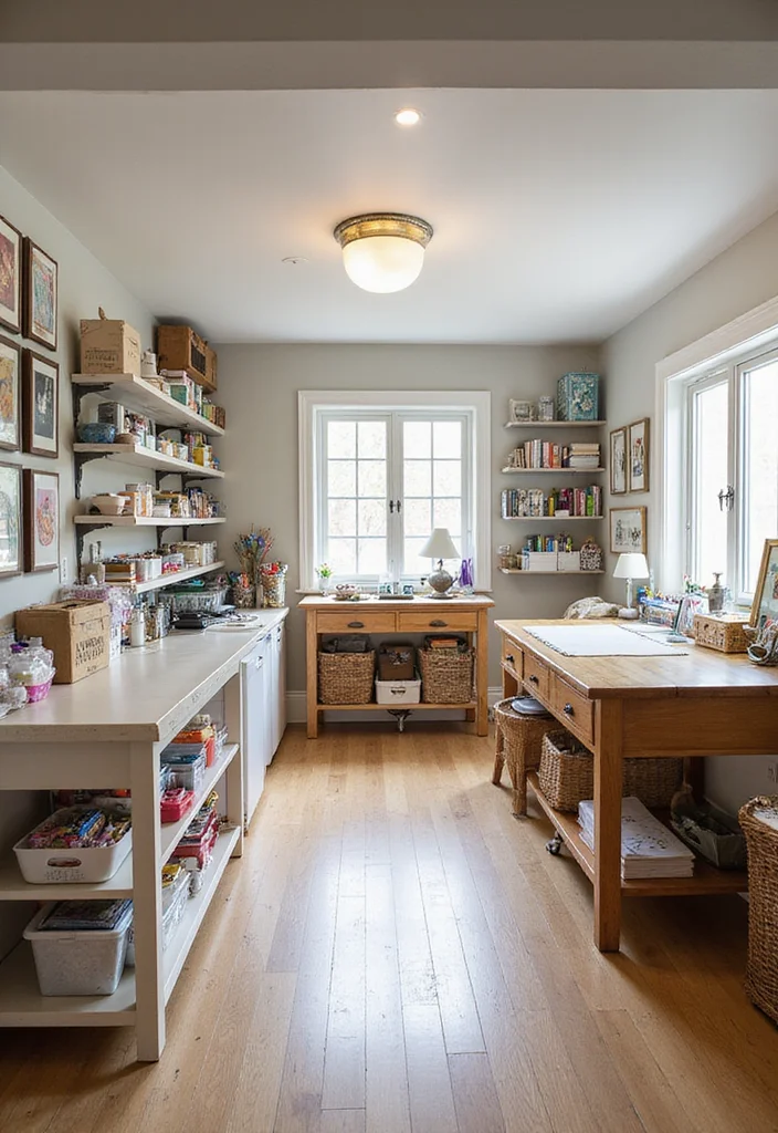 12 Modern Basement Ideas for Clean Updated Living Space - 6. Bright Craft Room