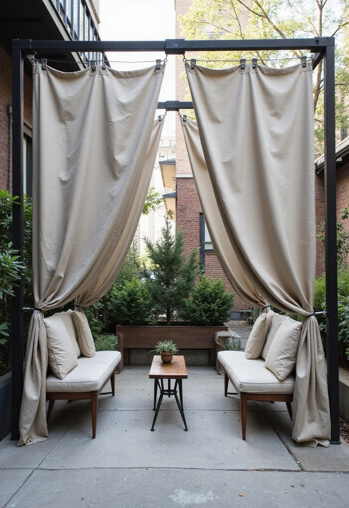 12 Outdoor Curtain Ideas for Cozy Weather Friendly Spaces 56 12 Outdoor Curtain Ideas for Cozy Weather Friendly Spaces - 6. Tarp Curtains for an Industrial Look