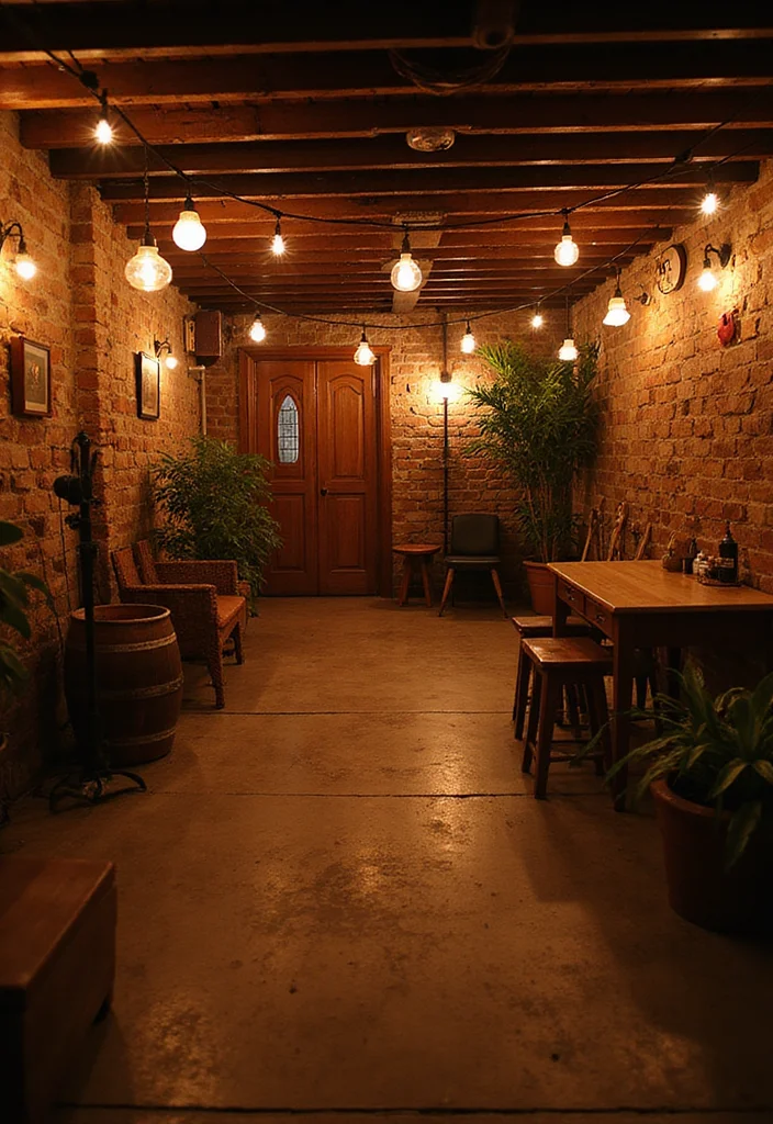 12 Rustic Basement Ideas for Cozy Natural Warmth - 6. Ambient Lighting