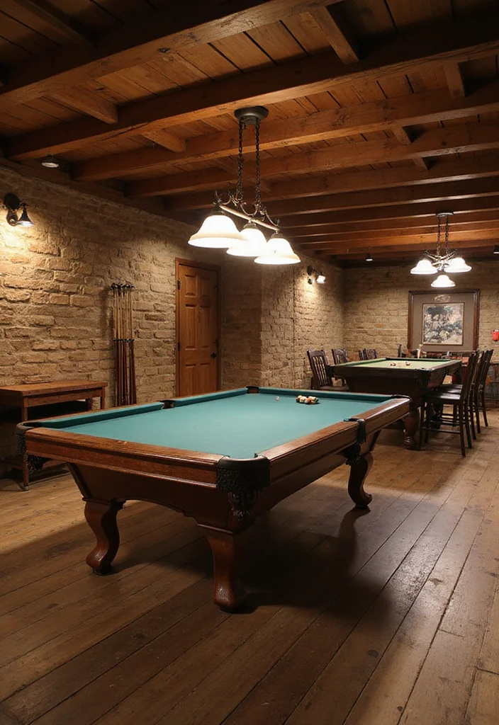 12 Rustic Basement Ideas for Cozy Natural Warmth - 7. Game Zone Essentials