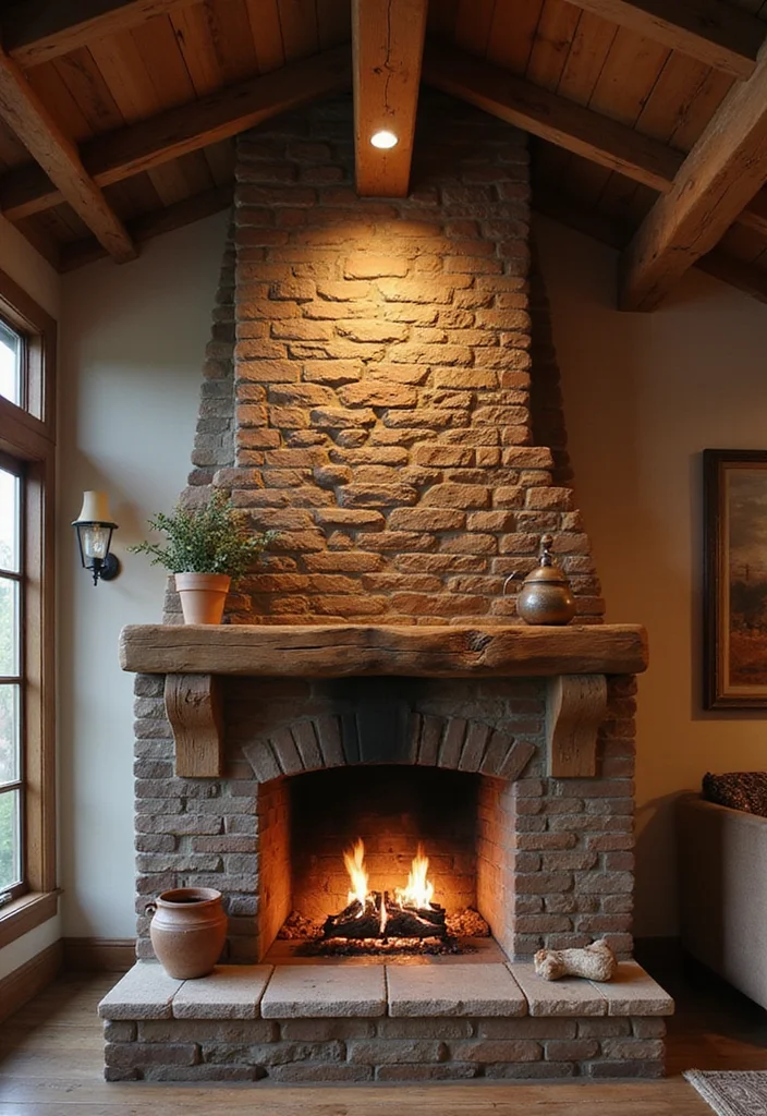12 Rustic Fireplace Design Ideas for Natural Warm Texture - 2. Exposed Beams