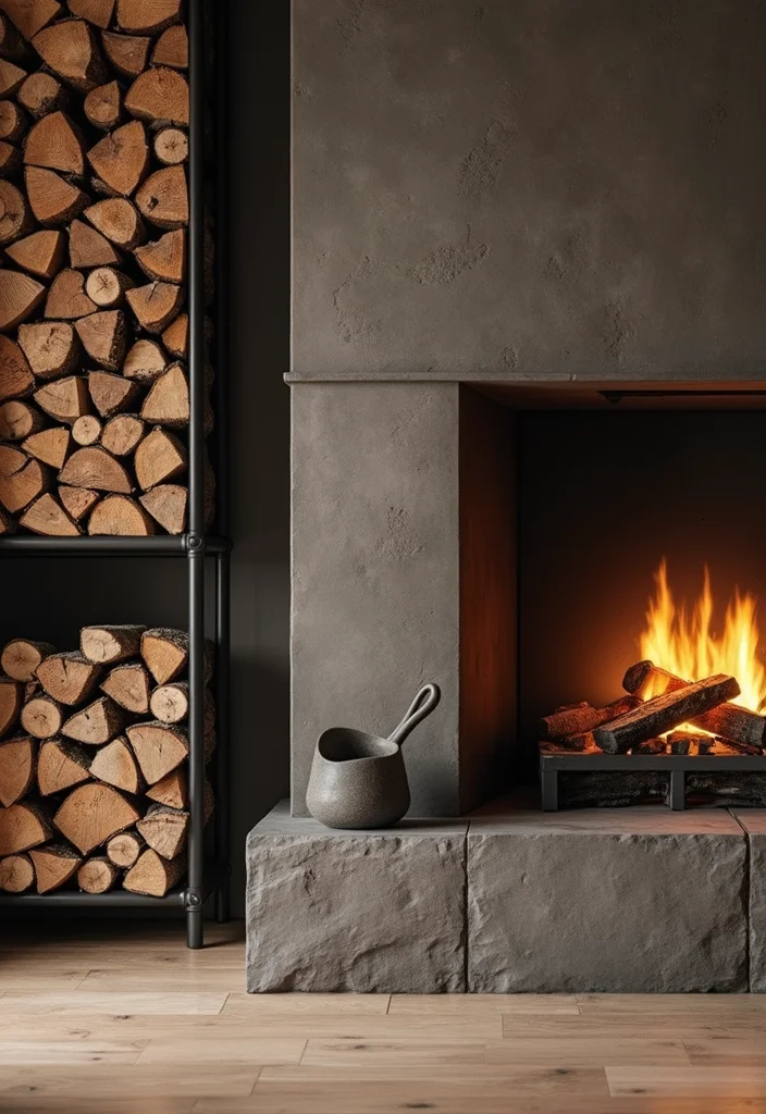 12 Rustic Fireplace Design Ideas for Natural Warm Texture - 4. Firewood Displays