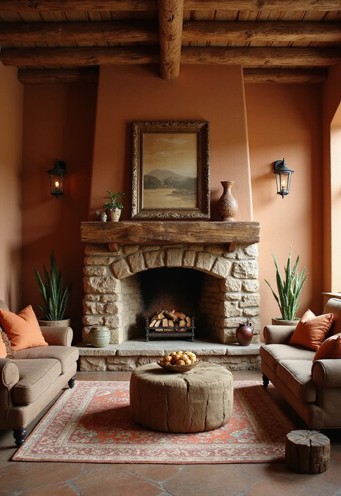 12 Rustic Fireplace Design Ideas for Natural Warm Texture - 7. Warm Color Palettes