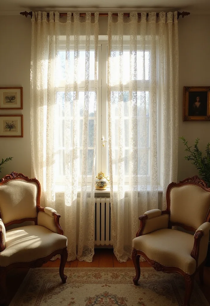 12 Sheer Curtain Ideas for Light Airy Elegance - 10. Vintage Lace for Timeless Elegance