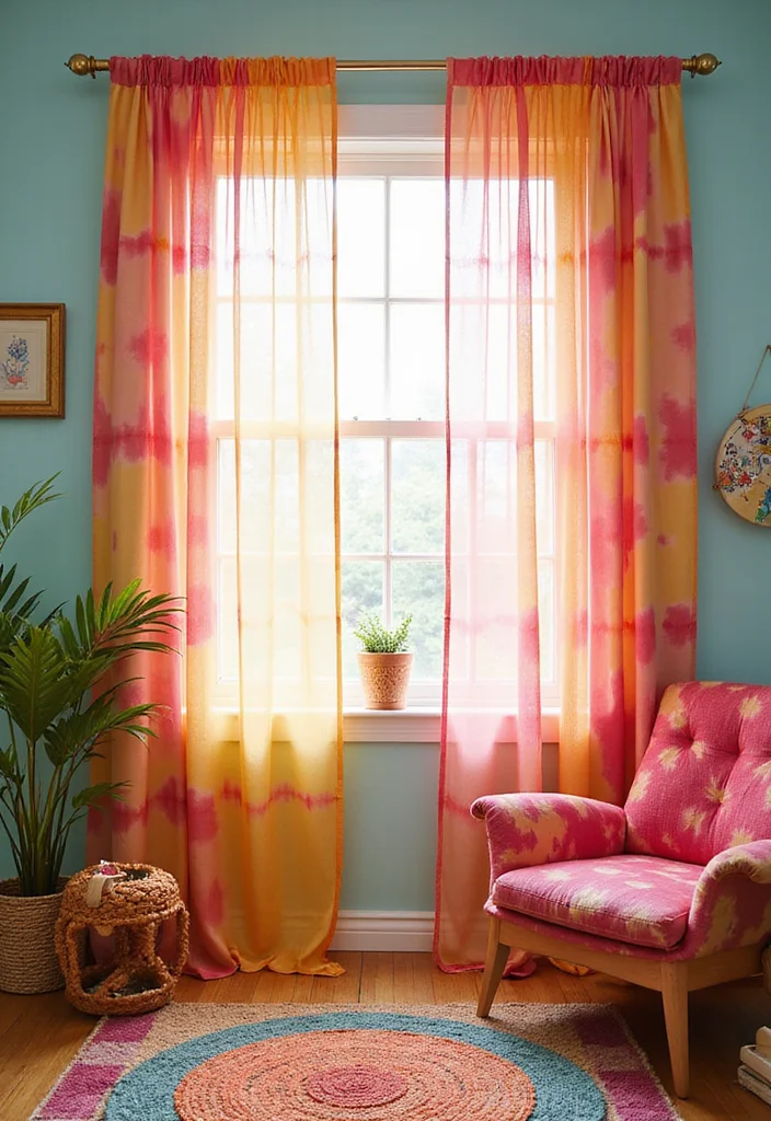 12 Sheer Curtain Ideas for Light Airy Elegance - 11. Whimsical Tie-Dye for a Fun Twist