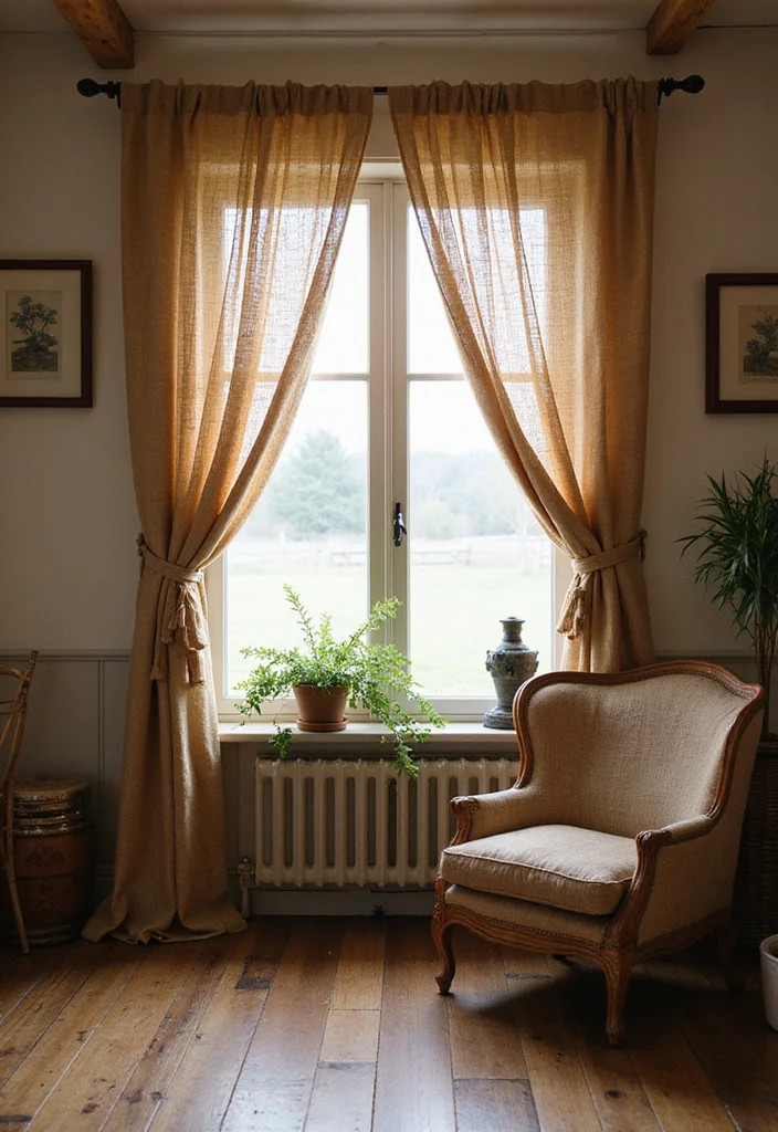 12 Sheer Curtain Ideas for Light Airy Elegance - 8. Rustic Charm with Burlap Sheers