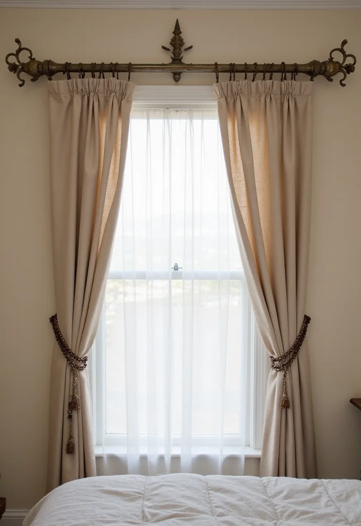12 Small Bedroom Curtain Ideas for Space Saving Style - 3. Curtain Rods with Style