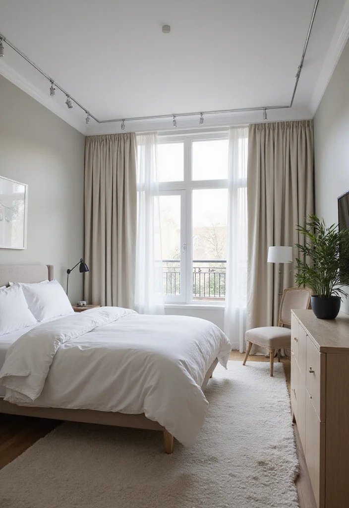 12 Small Bedroom Curtain Ideas for Space Saving Style - 8. Smart Curtain Tracks