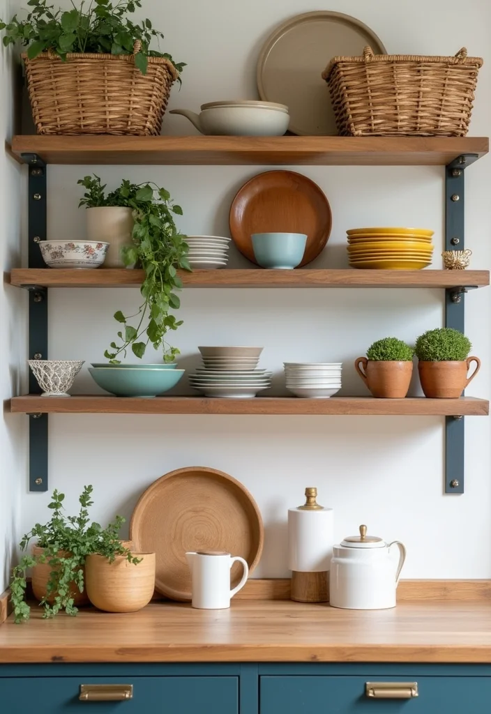 12 Wall Shelf Decor Ideas for Functional Stylish Display - 5. Open Kitchen Shelf Styling