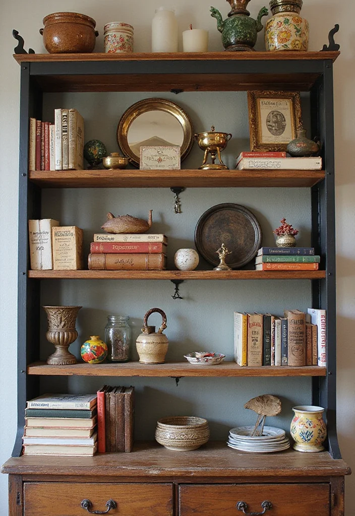 12 Wall Shelf Decor Ideas for Functional Stylish Display - 9. Vintage Finds and Thrifted Treasures