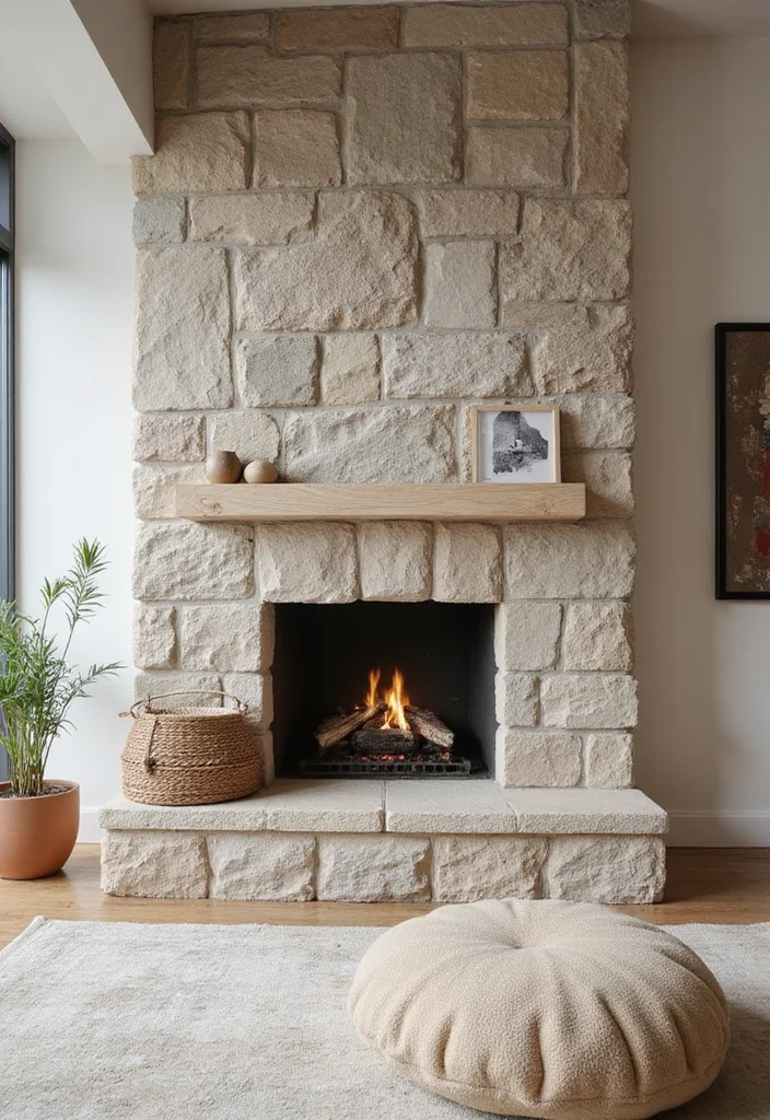 12 Wood Burner Fireplace Ideas for Warm Rustic Charm - 3. Stone Fireplace with a Modern Twist