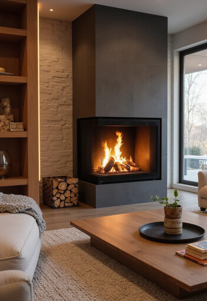 12 Wood Burner Fireplace Ideas for Warm Rustic Charm - 8. Statement-Making Wall-Mounted Fireplace